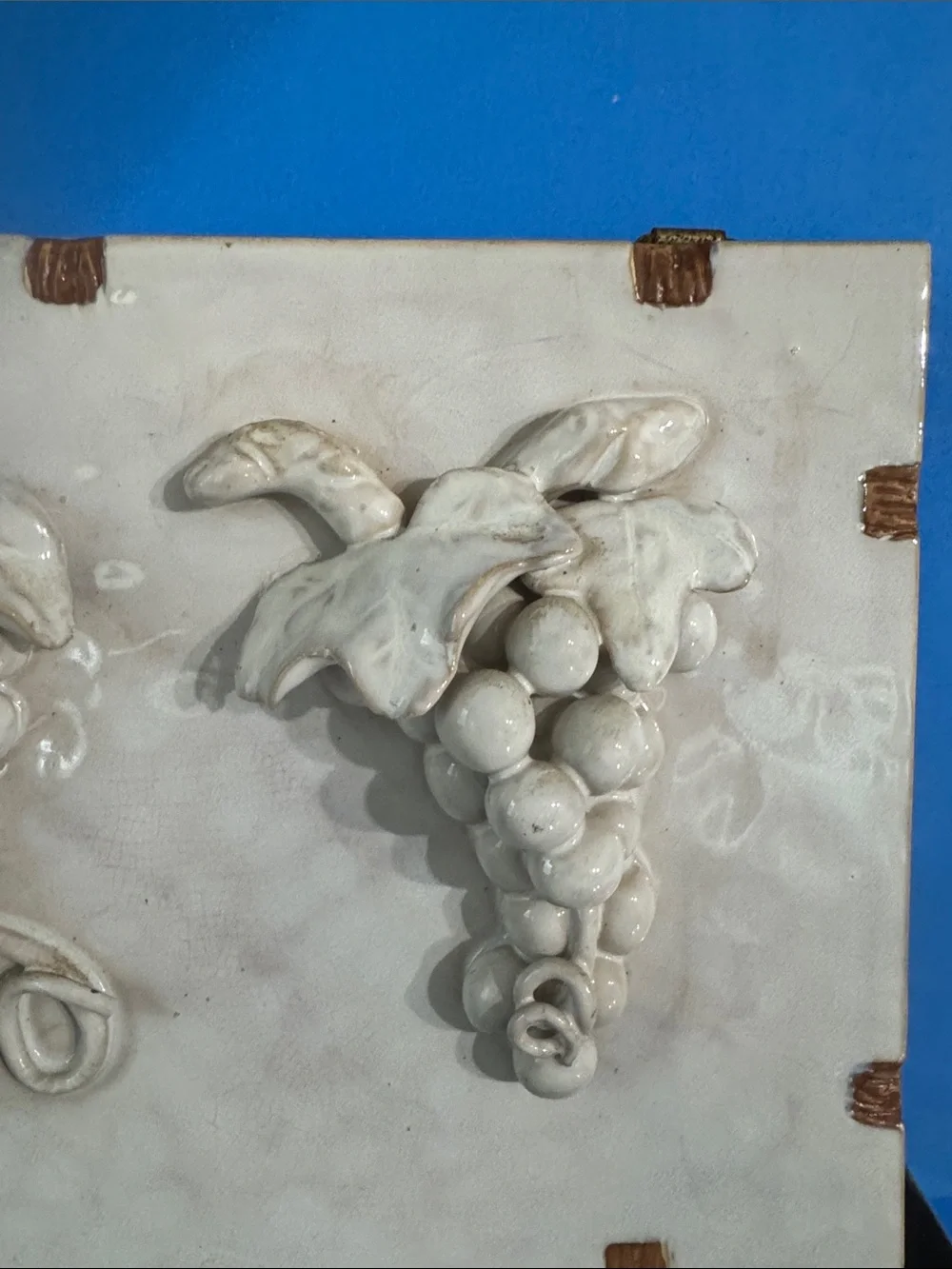 Vintage Ceramic Bunch of Grapes Sculpture on tile wall hanging